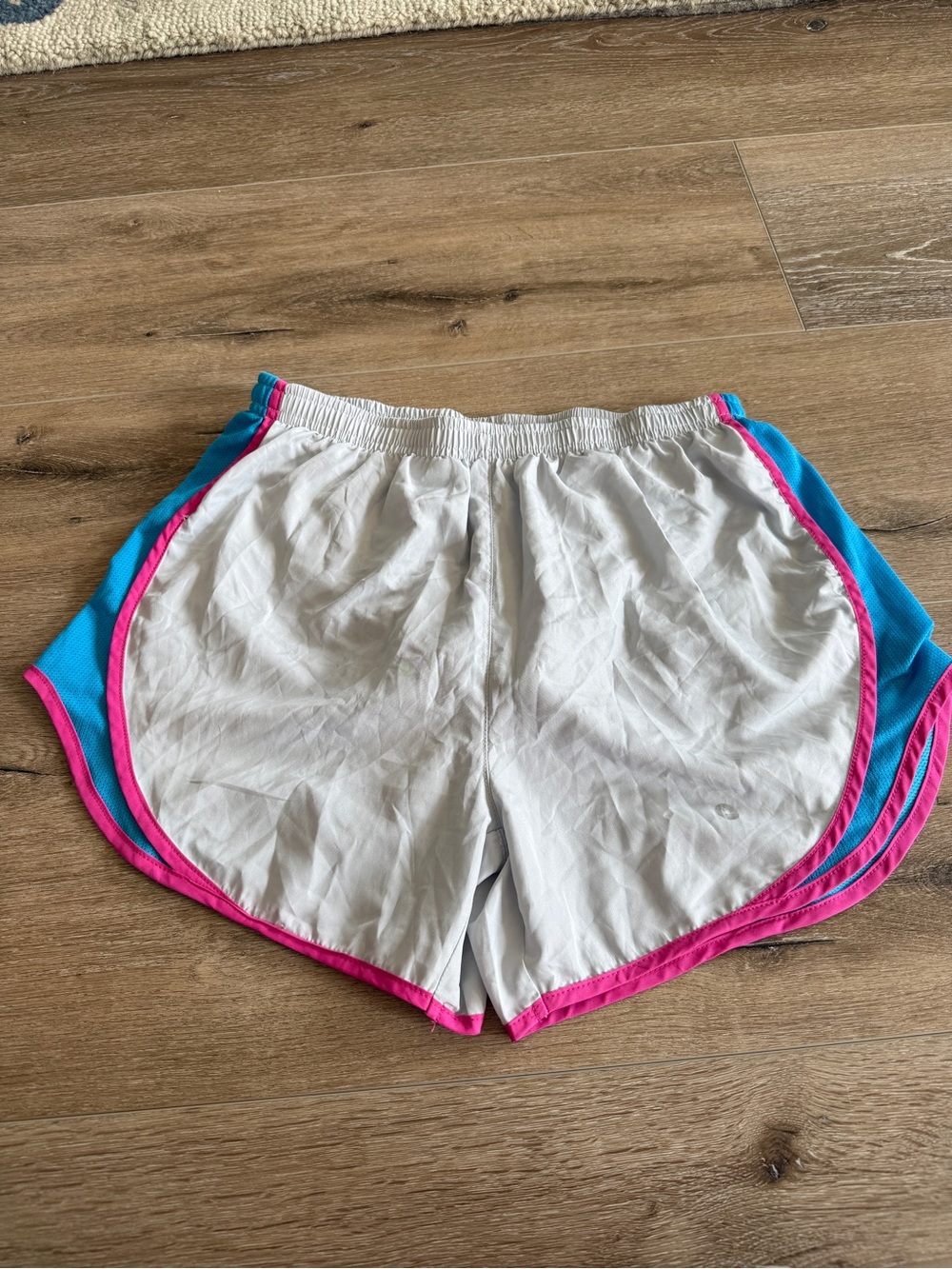 90 Degree By Reflex White Athletic Shorts with Pink & Blue Trim